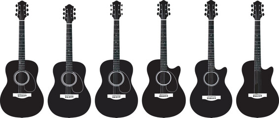 Naklejka premium Acoustic Guitar Silhouettes Vector Set – Classic and Cutaway Guitar Shapes for Music Design