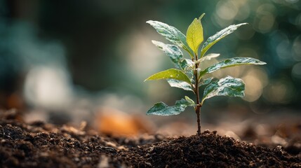 New life emerging, a tiny plant breaks through the soil, reaching for the sky small