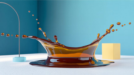 A high-contrast photograph of a liquid splash against a pure white background