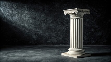 Fototapeta premium A solitary ionic column stands majestically against a dark textured backdrop symbolizing strength and classical architecture