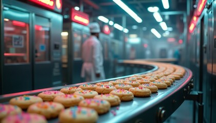 Cookies Conveyor Belt in a Modern Bakery