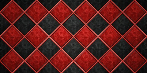 Red and black diamond pattern with marble texture and thin red border lines