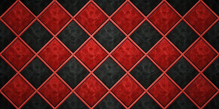 Red and black diamond pattern with marble texture and thin red border lines