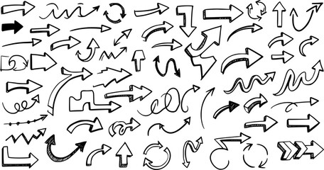 Hand drawn arrow doodle vector. Different arrows pointing set. Design for business plan, education and infographic.
