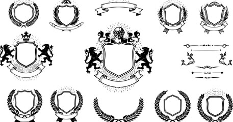 Crest logo element set,Coat of arms,Set of award laurel wreaths and branches,vector illustration.
