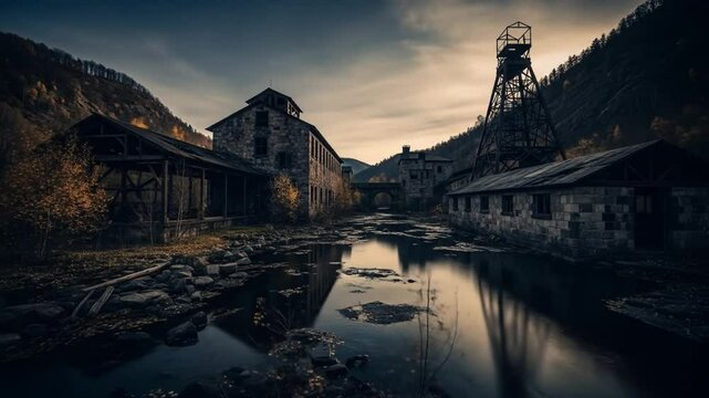 Abandoned Mining Town at Dusk