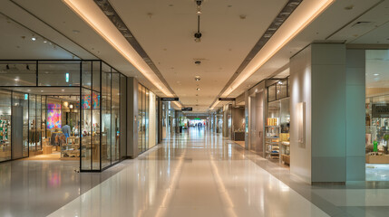 modern shopping mall interior with bright lighting and spacious corridor