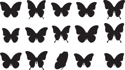 Silhouetted Butterflies in Various Poses Black Insect Wing Shapes