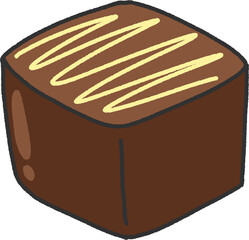Square Chocolate Bonbon Clipart – Hand-Drawn Dark Chocolate Candy with White Drizzle PNG