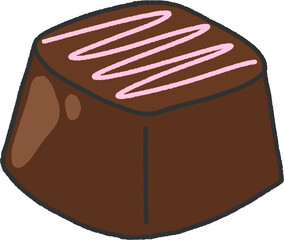 Chocolate Bonbon Clipart – Dark Chocolate Candy with Pink Drizzle PNG Illustration