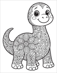 Cute Dinosaur Mandala Coloring Page. Animal Mandala Coloring page for adults.