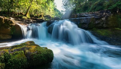 Naklejka premium clear waterfall water flows over rocky ledge image suitable for nature travel or relaxation context and purpose