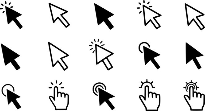 Cursor icons set and Computer curser vector icon Pointing sign Curser silhouette vector art of illustration
