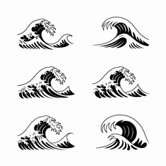A set of vector elements for design sea waves for icon web presentation or ornaments water curl