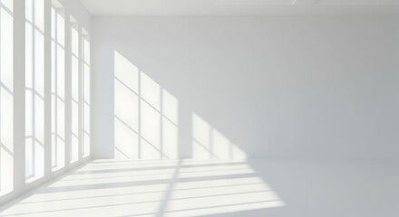 Obraz premium Bright White Room Sunlight Minimalist Interior Design