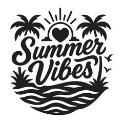 Obraz premium summer vibes logo with palm trees and sun.