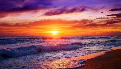 Fototapeta premium vibrant ocean sunset with orange pink and purple sky reflections on calm waters a scenic seascape