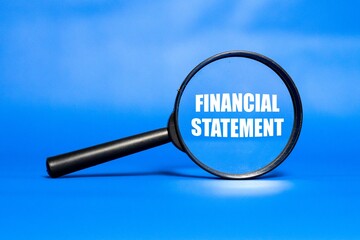 FINANCIAL STATEMENT is written on a magnifying glass with a blue background.