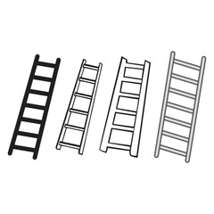 Ladder icon set, simple vector illustrations of different ladder types for construction, work tools, and structure design