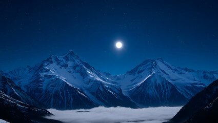 Mountain Majesty – Snowy peaks under a starry night
