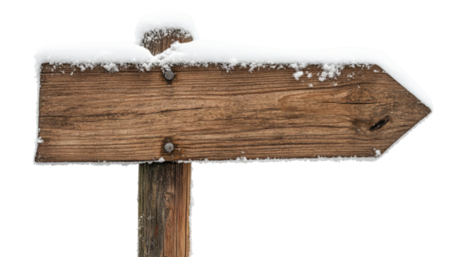 Rustic Wooden Signpost with Blank Signboard for Text Isolated on White Background
