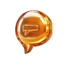 Golden Chat Bubble Shiny Communication Icon on Transparent Background Message Notification Symbol