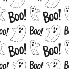 Cute Halloween Ghost Pattern Set – Seamless Spooky Backgrounds with Boo Text
