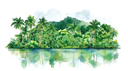Obraz premium Iwokrama Rainforest. Iwokrama Rainforest hand drawn watercolor illustration
