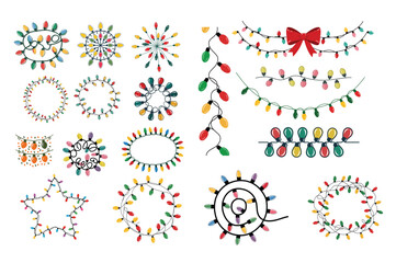Colorful Christmas Lights Garland Clipart Set