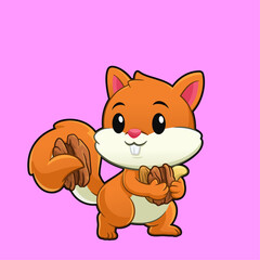 Cute Cartoon Squirrel Holding Nuts Adorable Forest Animal Character Vector