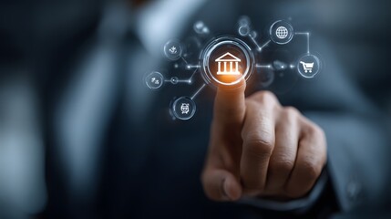 Digital Banking: Businessman Interacting with Financial Icons