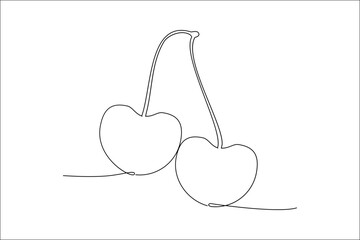 One single line drawing of fresh whole organic cherries for farm brand identity. Healthy fruit harvest concept for natural orchard icon. Modern continuous line art design vector illustration