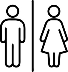 woman and man public toilet signs vector outline icon on white or transparent background. Washroom signs. Restroom or toilet door sign for gents and ladies . Printable sticker.	