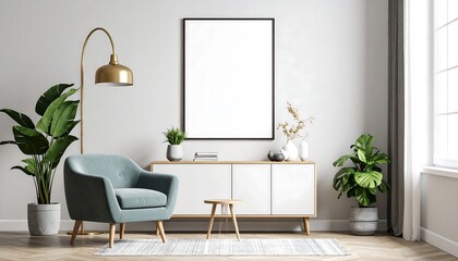 Modern, minimalist living room mockup