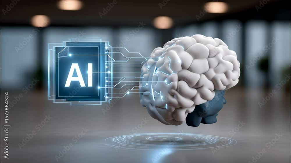 Poster artificial intelligence digital brain and ai chip glowing in futuristic technology with neural netwo