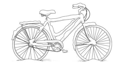 Obraz premium Snow-covered bicycle in winter landscape, minimalist line drawing 