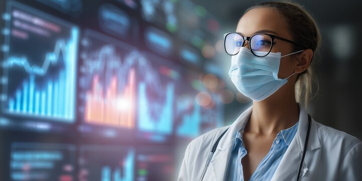 Healthcare Worker Contemplating Glowing Data Visualization. - Powered by Adobe