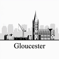 Naklejka premium Gloucester Skyline Silhouette - Historic British Cathedral City Vector Illustration