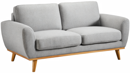 Contemporary light grey sofa with wooden legs offers a stylish and comfortable seating option for living spaces or apartments.