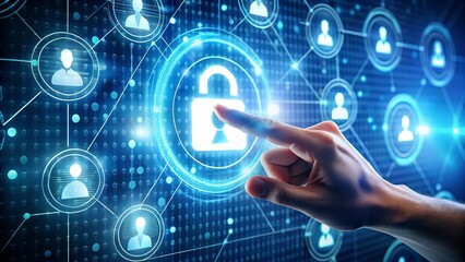 Data protection and privacy concept with hand touching digital lock