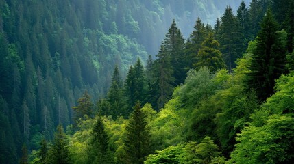 Obraz premium Lush Green Forest and Mountain Landscape Digital Art.