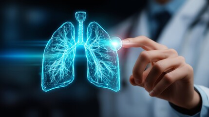 Male Doctor Using Holographic Lung Diagnostic Screen.