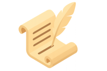 Ancient Parchment Scroll with Quill Pen: Illustration of Manuscript, History, Writing, and Literature