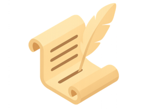 Ancient Parchment Scroll with Quill Pen:  Illustration of Manuscript, History, Writing, and Literature