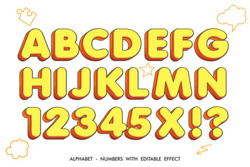 Cartoon and kids themed alphabet and numbers. abc and 123 in fun font. Editable vector illustration