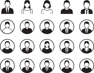 Diverse Profile Icons Vector Set Displaying Professional Men and Women in Various Poses and Outfits for Website Designs and Social Media Use as Avatars Representing Users