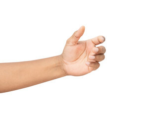 Man hand is open and holding something on isolated background