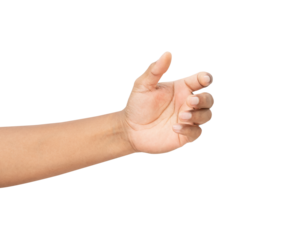 Man hand is open and holding something on isolated background