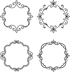 vintage frame and corners icon. Vector illustration. Antique oval frames with bows in decorative Victorian style
