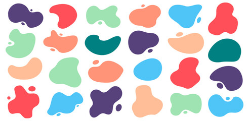 Colorful abstract liquid shapes collection. Set of dynamic modern blobs and organic forms